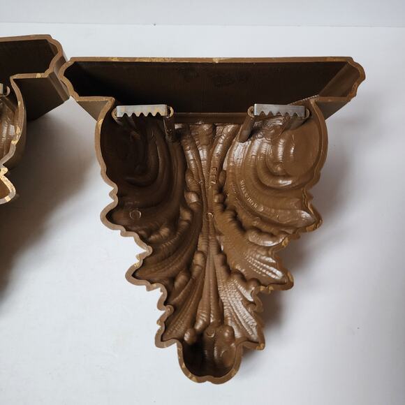 Vintage Burwood Shelves Homco Gold Hollywood 8" Regency Wall Accent Set Of 2 - Picture 7 of 10